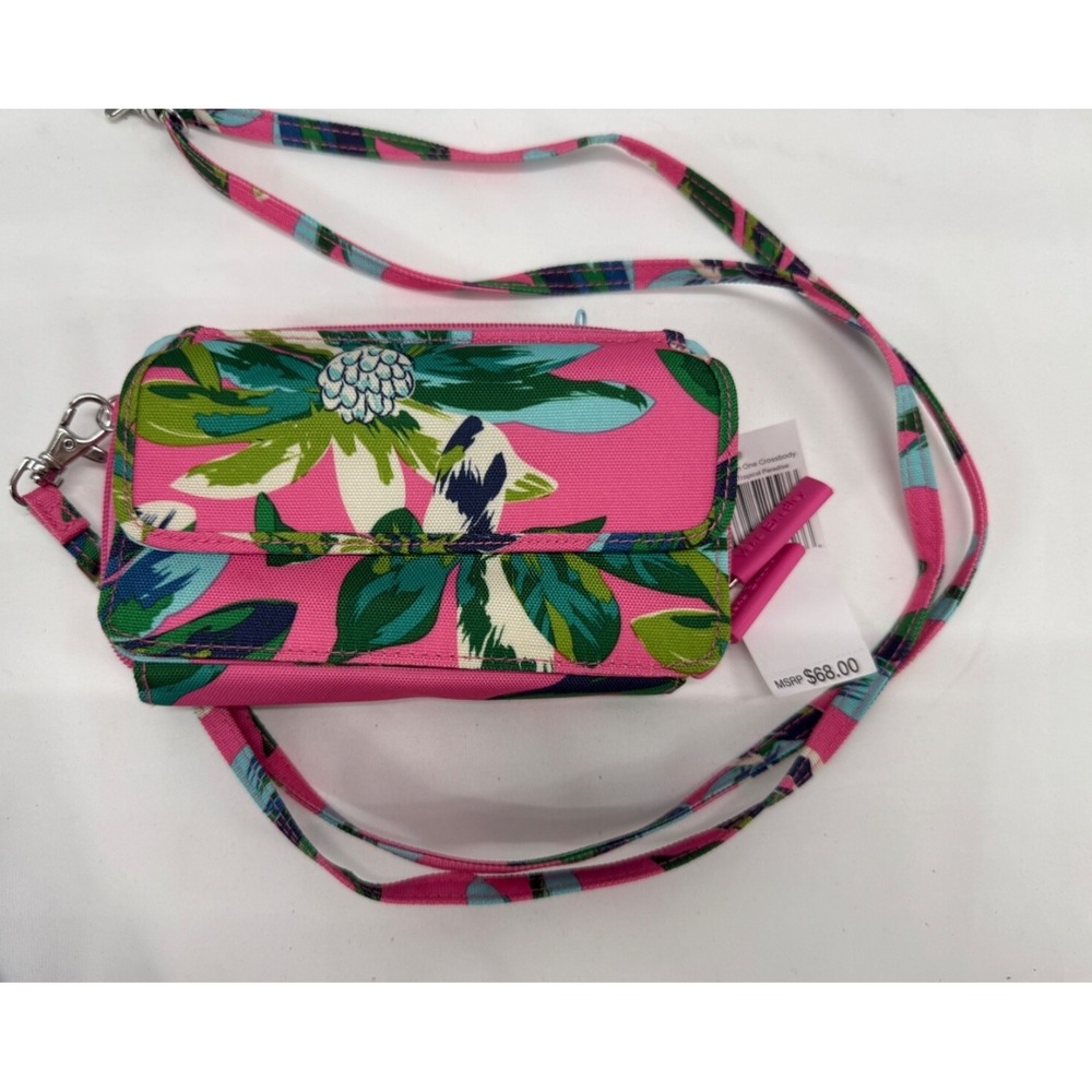 Vera Bradley Lighten Up RFID All In One Crossbody in TROPICAL PARADISE PINK TEAL